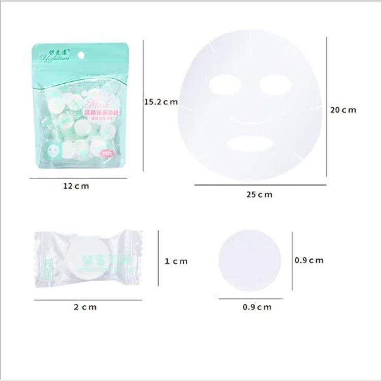 20 Unidades / Pacote Máscara de Papel Comprimido Máscara Descartável de Algodão para Cuidados da Pele Máscara Facial para Mulheres