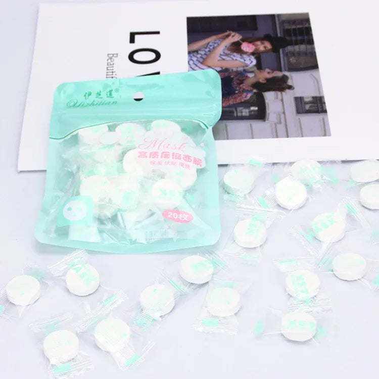 20 Unidades / Pacote Máscara de Papel Comprimido Máscara Descartável de Algodão para Cuidados da Pele Máscara Facial para Mulheres