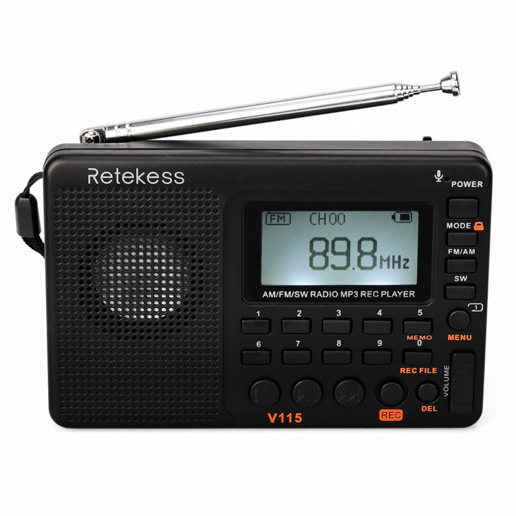 Retekess V-115 Rádio de banda completa FM AM portátil com leitor MP3, V-115