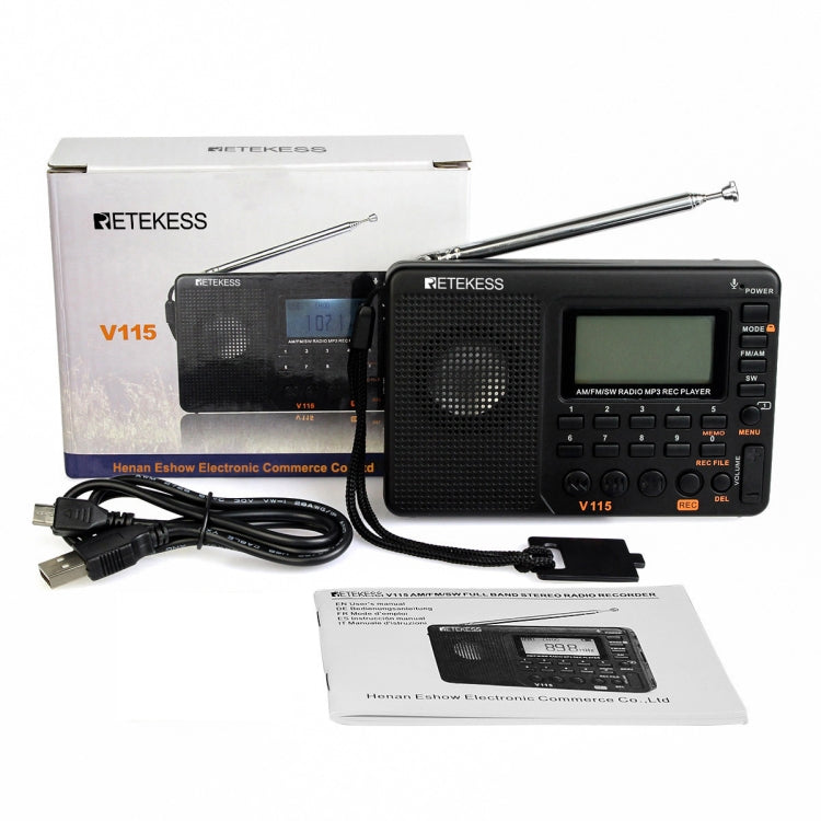 Retekess V-115 Rádio de banda completa FM AM portátil com leitor MP3, V-115