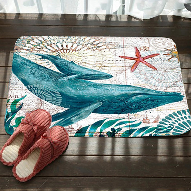 Tapete antiderrapante para casa de banho com padrão da série marinha Almofada absorvente de flanela para os pés, 46x76cm, 50x80cm