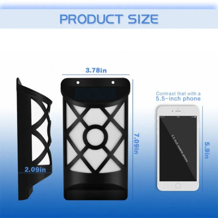 Luz de holofote de chama solar para pátio, lâmpada de parede exterior para relvado, paisagem, luz de rua, lâmpada de indução, 66 LEDs