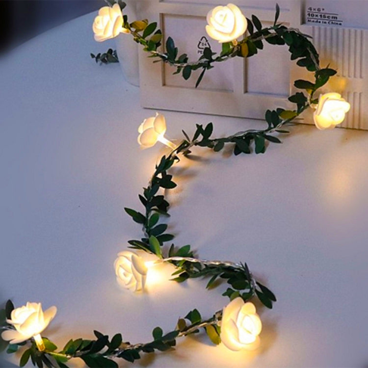 Cordão de Luz LED de Decoração de Guirlanda de Flor de Rosa de Rattan Folha Verde Simulação Solar, 3m 20 LEDs, 4,5m 30 LEDs, 5m 50 LEDs, 10m 100 LEDs