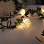 Cordão de Luz LED de Decoração de Guirlanda de Flor de Rosa de Rattan Folha Verde Simulação Solar, 3m 20 LEDs, 4,5m 30 LEDs, 5m 50 LEDs, 10m 100 LEDs