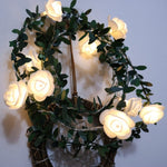 Cordão de Luz LED de Decoração de Guirlanda de Flor de Rosa de Rattan Folha Verde Simulação Solar, 3m 20 LEDs, 4,5m 30 LEDs, 5m 50 LEDs, 10m 100 LEDs