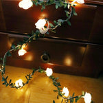 Cordão de Luz LED de Decoração de Guirlanda de Flor de Rosa de Rattan Folha Verde Simulação Solar, 3m 20 LEDs, 4,5m 30 LEDs, 5m 50 LEDs, 10m 100 LEDs