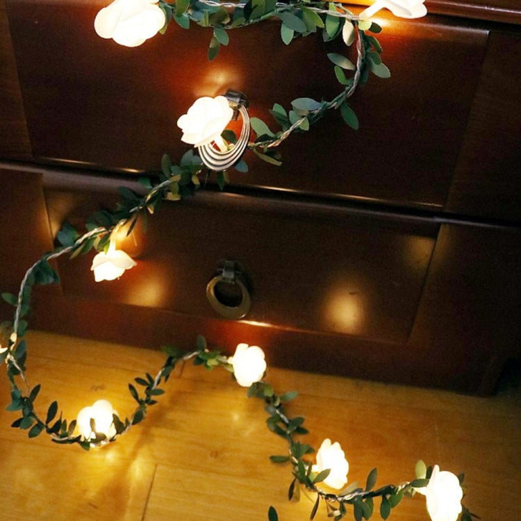 Cordão de Luz LED de Decoração de Guirlanda de Flor de Rosa de Rattan Folha Verde Simulação Solar, 3m 20 LEDs, 4,5m 30 LEDs, 5m 50 LEDs, 10m 100 LEDs