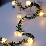 Cordão de Luz LED de Decoração de Guirlanda de Flor de Rosa de Rattan Folha Verde Simulação Solar, 3m 20 LEDs, 4,5m 30 LEDs, 5m 50 LEDs, 10m 100 LEDs
