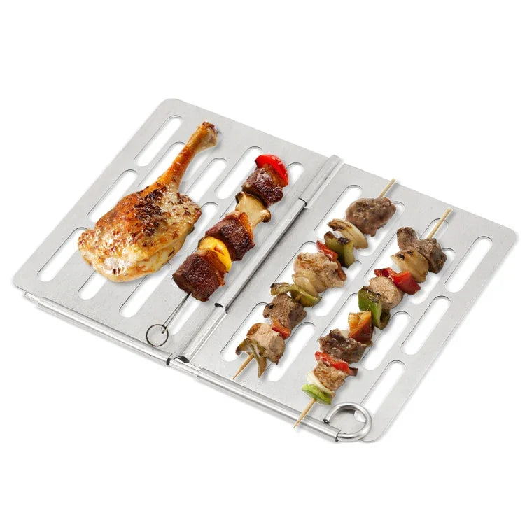 Grelha de Barbecue Dobrável em Aço Inoxidável Acessórios Portáteis para Piquenique BBQ, S 15x10.3CM, M 22.6x15.8CM, L 35.8x20CM