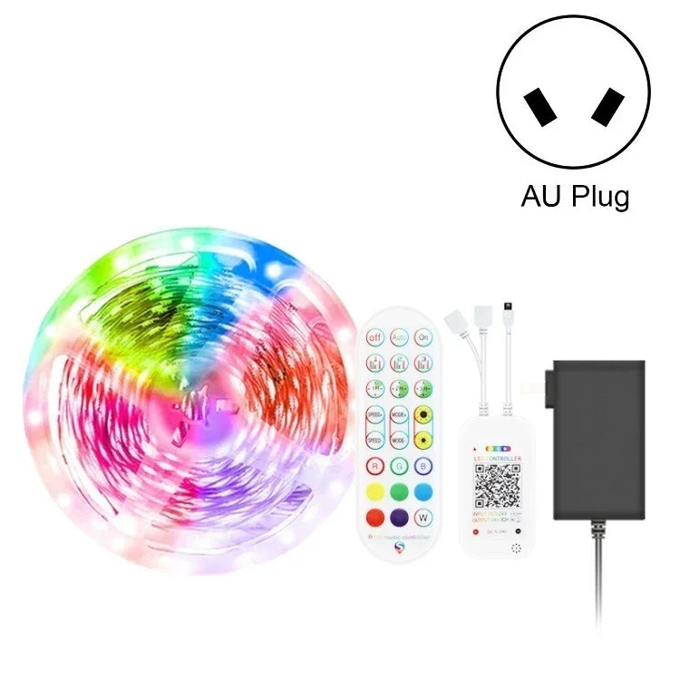 Tira de Luz LED de Ambiente Colorida RGB 5050 com Controlo de Som por Bluetooth para Roupa Inteligente, Não Impermeável, com Comando de 24 Teclas, 5M 150 LEDs, 5M 300 LEDs, 10M 300 LEDs, 10M 600 LEDs, 15M 450 LEDs, 15M 270 LEDs, 20M 360 LEDs, 30M 540 LEDs