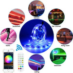 Tira de Luz LED de Ambiente Colorida RGB 5050 com Controlo de Som por Bluetooth para Roupa Inteligente, Não Impermeável, com Comando de 24 Teclas, 5M 150 LEDs, 5M 300 LEDs, 10M 300 LEDs, 10M 600 LEDs, 15M 450 LEDs, 15M 270 LEDs, 20M 360 LEDs, 30M 540 LEDs