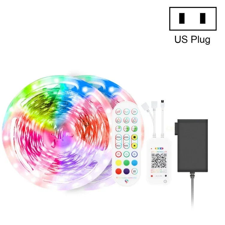 Tira de Luz LED de Ambiente Colorida RGB 5050 com Controlo de Som por Bluetooth para Roupa Inteligente, Não Impermeável, com Comando de 24 Teclas, 5M 150 LEDs, 5M 300 LEDs, 10M 300 LEDs, 10M 600 LEDs, 15M 450 LEDs, 15M 270 LEDs, 20M 360 LEDs, 30M 540 LEDs