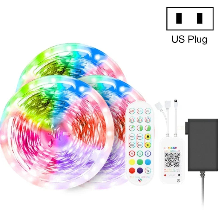 Tira de Luz LED de Ambiente Colorida RGB 5050 com Controlo de Som por Bluetooth para Roupa Inteligente, Não Impermeável, com Comando de 24 Teclas, 5M 150 LEDs, 5M 300 LEDs, 10M 300 LEDs, 10M 600 LEDs, 15M 450 LEDs, 15M 270 LEDs, 20M 360 LEDs, 30M 540 LEDs