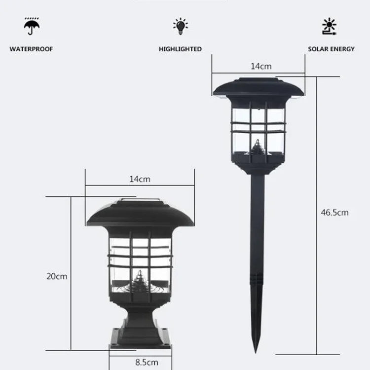 Luz de pilar solar exterior impermeável, lâmpada decorativa para jardim, relvado e parede