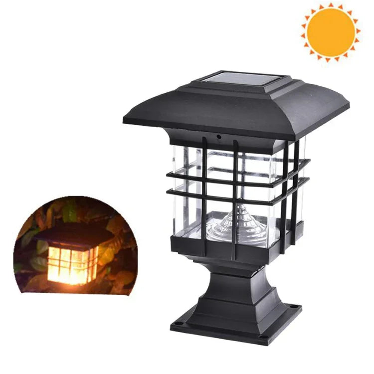 Luz de pilar solar exterior impermeável, lâmpada decorativa para jardim, relvado e parede