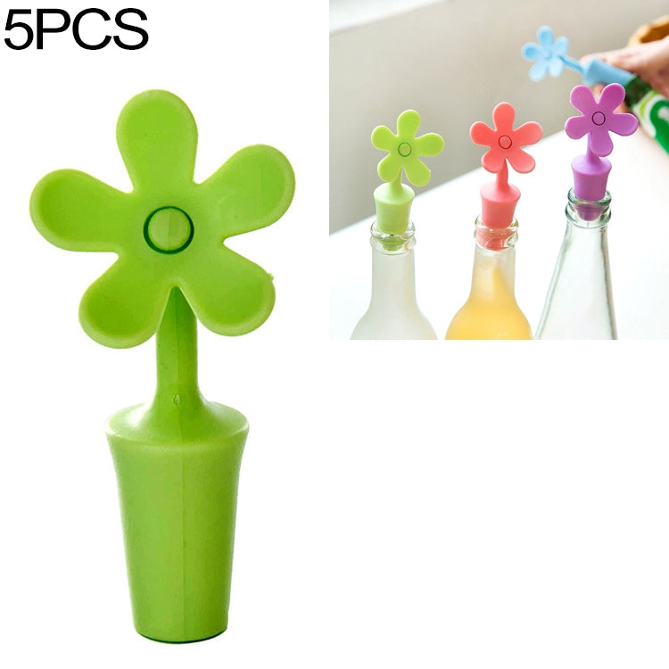 5 peças de rolha de silicone para vinho, rolha para cerveja em forma de flor, 5 peças em forma de flor (verde), 5 peças em forma de flor (roxo), 5 peças em forma de flor (vermelho), 5 peças em forma de flor (azul)