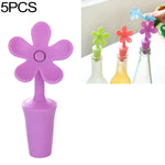 5 peças de rolha de silicone para vinho, rolha para cerveja em forma de flor, 5 peças em forma de flor (verde), 5 peças em forma de flor (roxo), 5 peças em forma de flor (vermelho), 5 peças em forma de flor (azul)