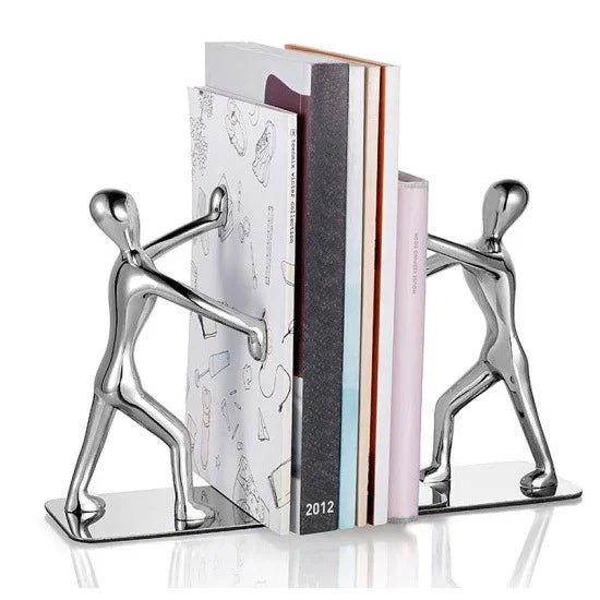 Par de Decorações Pequenas de Pessoa em Pé, Placa Criativa de Metal para Empurrar Livros em Secretária ou Estante, Placa para Empurrar Livros