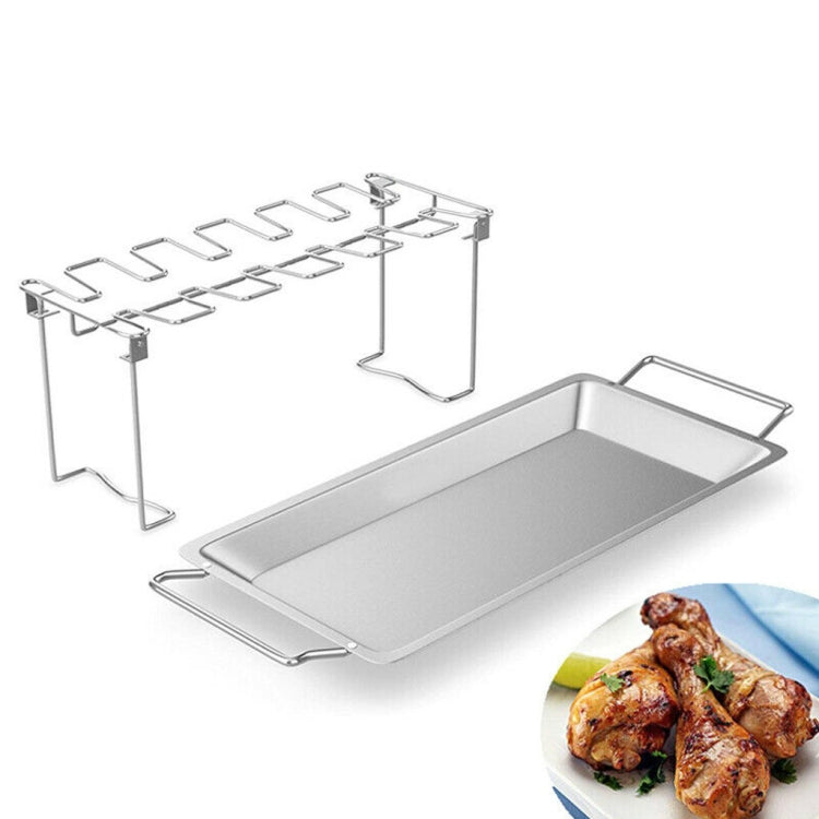 Grelha de Aço Inoxidável para Asas e Coxas de Frango com Bandeja de Gotejamento, Grelha para Churrasco