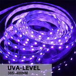 Tira de Luz LED UV Roxa 2835 SMD, Luz Decorativa, Tira Impermeável 5m, Tira Impermeável 10m, Placa Nua 5m, Placa Nua 10m