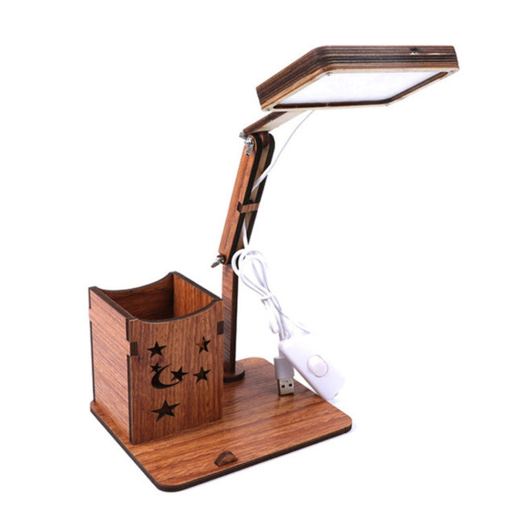 Lâmpada de Secretária de Mesa com Suporte para Canetas USB de Toque Multifuncional em Madeira, Lâmpada de Leitura para Estudantes com Carregamento USB, Proteção Ocular LED, Lâmpada de Mesa, Plug USB sem Bateria, Bateria Incorporada com Carregamento USB