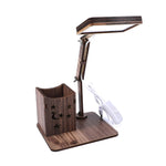 Lâmpada de Secretária de Mesa com Suporte para Canetas USB de Toque Multifuncional em Madeira, Lâmpada de Leitura para Estudantes com Carregamento USB, Proteção Ocular LED, Lâmpada de Mesa, Plug USB sem Bateria, Bateria Incorporada com Carregamento USB