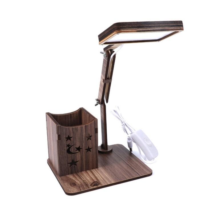 Lâmpada de Secretária de Mesa com Suporte para Canetas USB de Toque Multifuncional em Madeira, Lâmpada de Leitura para Estudantes com Carregamento USB, Proteção Ocular LED, Lâmpada de Mesa, Plug USB sem Bateria, Bateria Incorporada com Carregamento USB