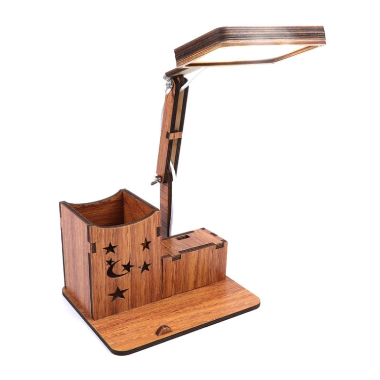 Lâmpada de Secretária de Mesa com Suporte para Canetas USB de Toque Multifuncional em Madeira, Lâmpada de Leitura para Estudantes com Carregamento USB, Proteção Ocular LED, Lâmpada de Mesa, Plug USB sem Bateria, Bateria Incorporada com Carregamento USB