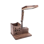 Lâmpada de Secretária de Mesa com Suporte para Canetas USB de Toque Multifuncional em Madeira, Lâmpada de Leitura para Estudantes com Carregamento USB, Proteção Ocular LED, Lâmpada de Mesa, Plug USB sem Bateria, Bateria Incorporada com Carregamento USB
