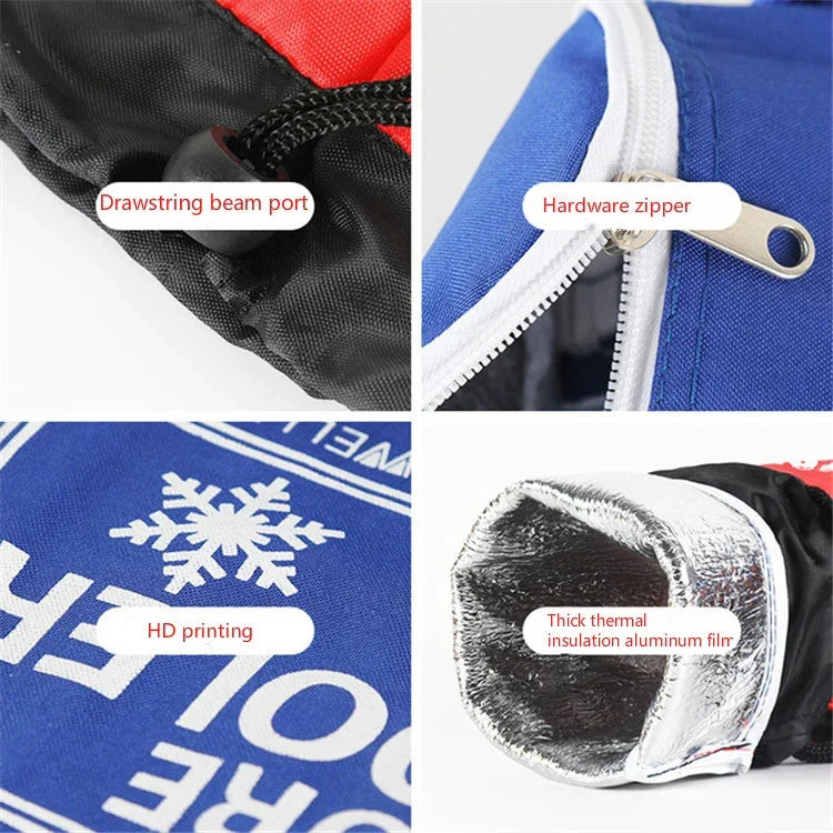 Saco de Gelo Cilíndrico em Tecido Oxford Portátil Dobrável para Bebidas Saco de Almoço, Cordão / Vermelho, Cordão / Azul