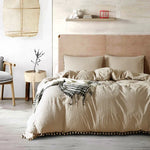 Conjuntos de Roupa de Cama Princesa com Tecido de Microfibra Decorativo com Bolas Lavadas Capa de Almofada, Twin (Uma Fronha e Um Edredão), Queen (Duas Fronhas e Um Edredão), King (Duas Fronhas e Um Edredão)