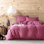 Conjuntos de Roupa de Cama Princesa com Tecido de Microfibra Decorativo com Bolas Lavadas Capa de Almofada, Twin (Uma Fronha e Um Edredão), Queen (Duas Fronhas e Um Edredão), King (Duas Fronhas e Um Edredão)