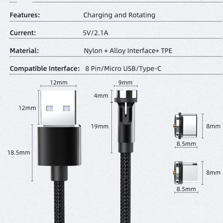 CC56 Tampa Anti-Pó Rotativa com Fio Magnético, Comprimento do Cabo: 2m, Cabeça Android 2m, Micro USB 2m, Cabeça Tipo-C 2m, Cabeça 8Pin 2m, Cabo 2m + Três Cabeças, 2m + 8Pin + Tipo-C/USB-C + Micro USB, Cabo 2m