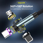 CC57 Cabo de Dados Magnético Rotativo 540 Graus para Carregamento Rápido, 1m + 8 Pin + Tipo-C/USB-C + Micro USB + Vermelho, 1m + Tipo-C/USB-C + Micro USB + Preto, 2m + Tipo-C/USB-C + Micro USB + Vermelho, 2m + Tipo-C/USB-C + Micro USB + Preto