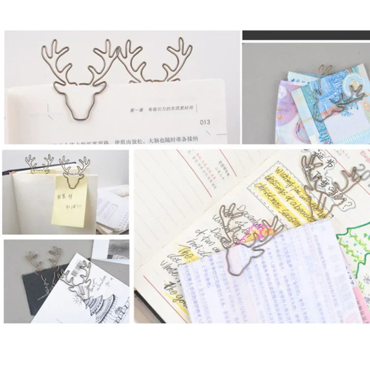 Conjunto de 8 Clips de Papel Criativos em Forma de Cabeça de Veado, Clips de Papel, Marcadores de Página, Clips em Forma de Cabeça de Veado