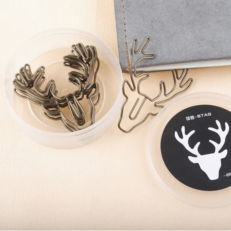 Conjunto de 8 Clips de Papel Criativos em Forma de Cabeça de Veado, Clips de Papel, Marcadores de Página, Clips em Forma de Cabeça de Veado