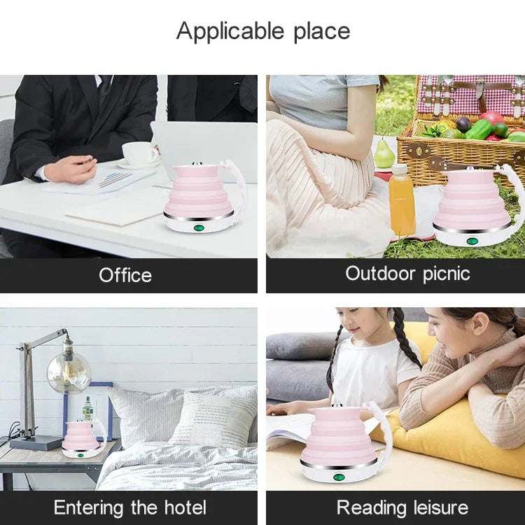 Chaleira elétrica portátil dobrável de silicone inteligente com temperatura constante para viagem e campismo, Plugue US, Plugue EU
