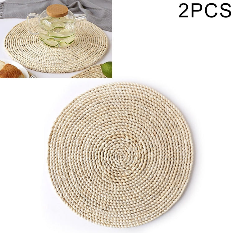 2 Peças de Tapete de Chá Isolante Antiderrapante em Milho Natural Trançado e Espesso, Descanso Redondo 10cm, Lugar Redondo 22cm, Lugar Redondo 35cm