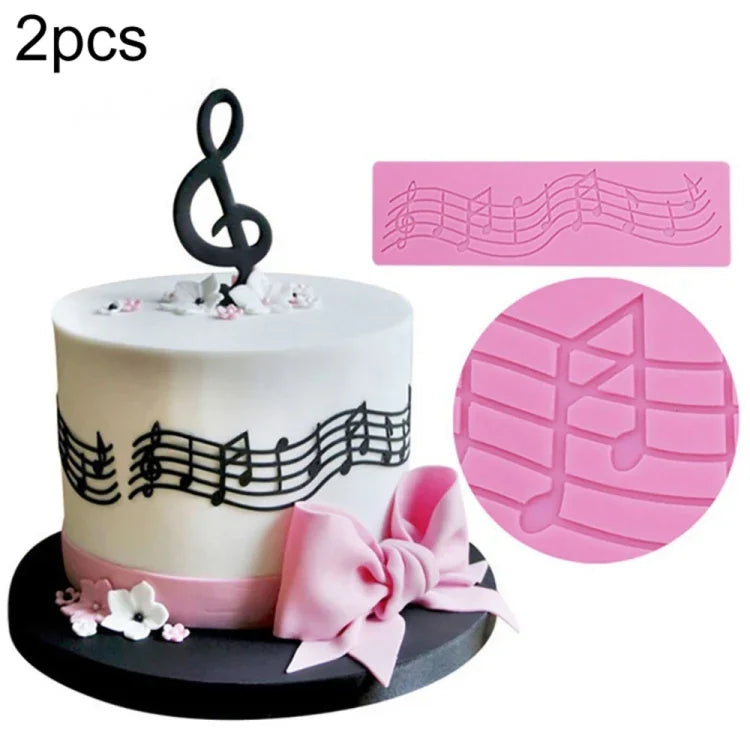 2 Peças de Molde de Silicone para Decoração de Bolo Nota, Ferramenta de Fondant para Bolo DIY, Forma de Nota