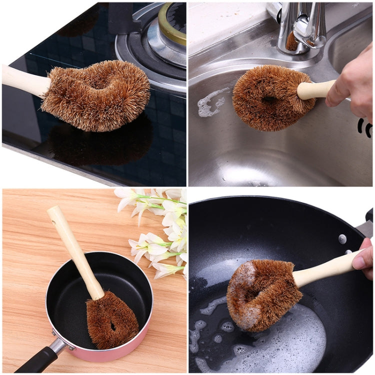 10 Unidades Escova de Palma de Coco Natural Antiaderente com Cabo Longo Escova para Panela Ferramenta de Limpeza de Cozinha, Escova de Palma de Coco