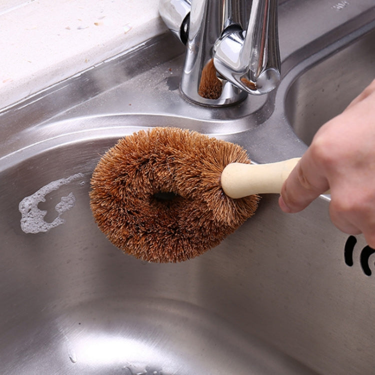 10 Unidades Escova de Palma de Coco Natural Antiaderente com Cabo Longo Escova para Panela Ferramenta de Limpeza de Cozinha, Escova de Palma de Coco
