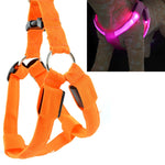 Trela com Arnês para Animais de Estimação com Luz LED Dupla Face, Tira Peitoral em Nylon para Gato e Cão, S, M