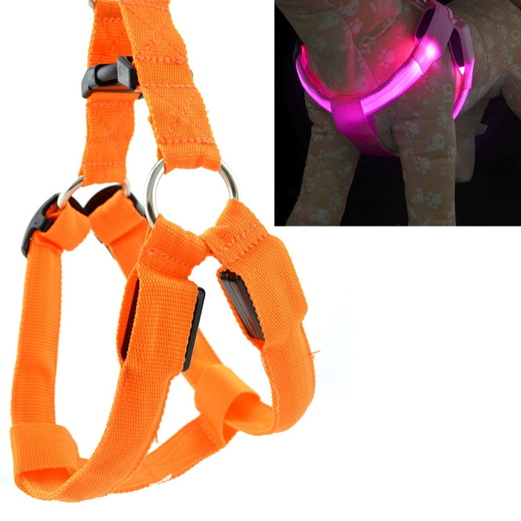 Trela com Arnês para Animais de Estimação com Luz LED Dupla Face, Tira Peitoral em Nylon para Gato e Cão, S, M