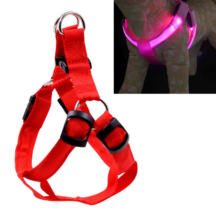 Trela com Arnês para Animais de Estimação com Luz LED Dupla Face, Tira Peitoral em Nylon para Gato e Cão, S, M
