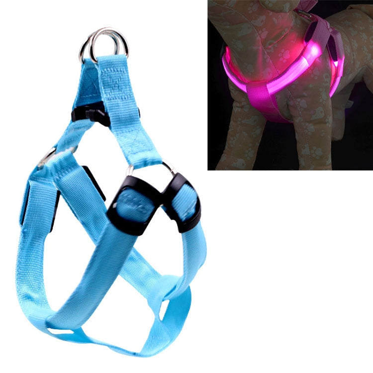 Trela com Arnês para Animais de Estimação com Luz LED Dupla Face, Tira Peitoral em Nylon para Gato e Cão, S, M