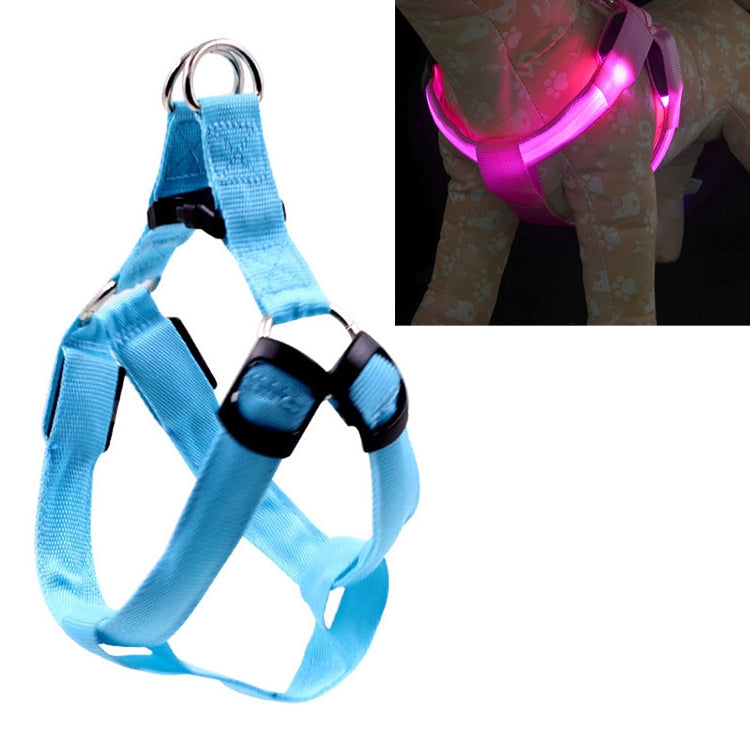 Trela com Arnês para Animais de Estimação com Luz LED Dupla Face, Tira Peitoral em Nylon para Gato e Cão, S, M