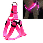 Trela com Arnês para Animais de Estimação com Luz LED Dupla Face, Tira Peitoral em Nylon para Gato e Cão, S, M