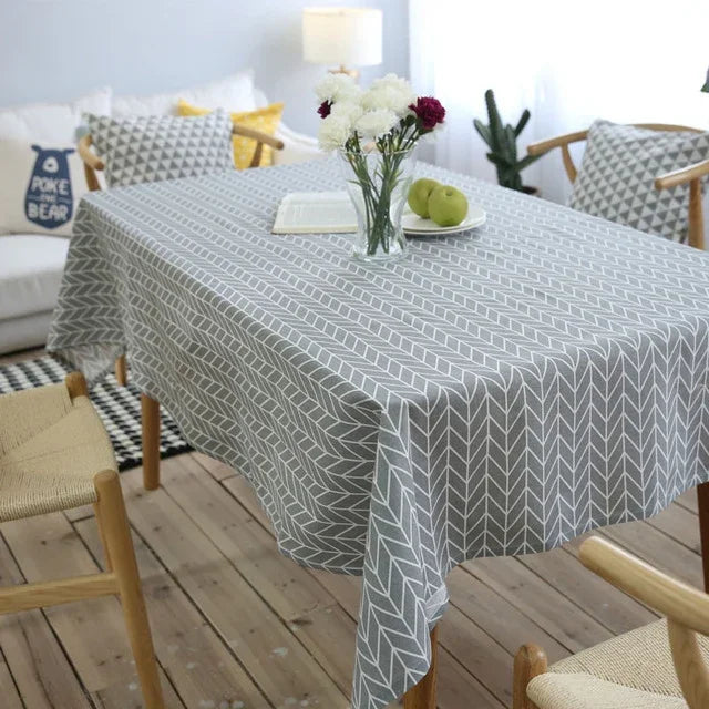 Toalha de Mesa Literária Fresca de Algodão e Linho Geométrica Cinzenta com Setas Retangular para Mesa de Café, 60x60cm, 90x90cm, 100x140cm, 140x140cm, 140x160cm, 140x180cm, 140x200cm, 140x220cm, 140x250cm