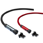 CC57 Cabo de Dados Magnético Rotativo 540 Graus para Carregamento Rápido, 1m + 8Pin + Vermelho, 2m + 8Pin + Vermelho, 1m + 8Pin + Preto, 2m + 8Pin + Preto