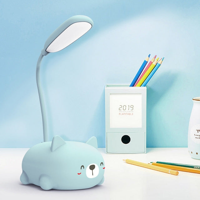 Lâmpada de Leitura LED com Proteção Ocular Design de Gato de Desenho Animado, Lâmpada de Secretária Recarregável USB, Azul, Branco, Verde, Rosa